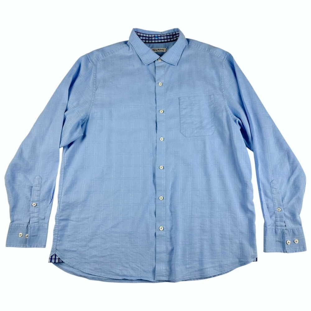 Men's Tommy Bahama Silk Button-Up Long Sleeve Shirt, XL, Blue